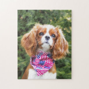 American Flag Cavalier King Charles Spaniel Puppy Puzzle