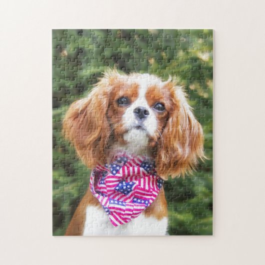 American Flag Cavalier King Charles Spaniel Puppy Puzzle (Vertikal)