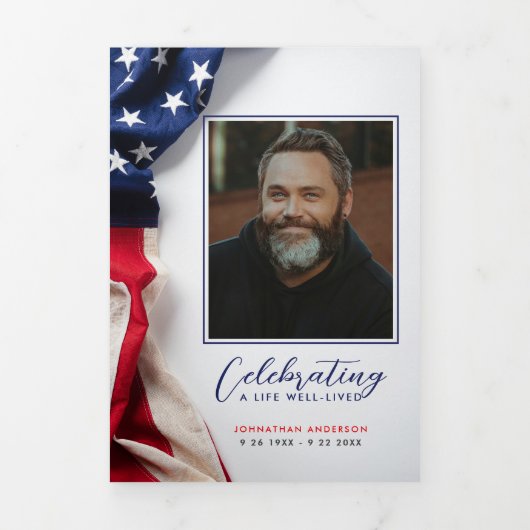 American Flag Celebration of Life Foto Collage Dreifach-gefaltete Programmkarte (Cover)
