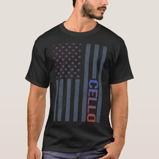 American Flag Cello Cellist T-Shirt (Vorderseite)