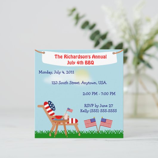 American Flag Chair 4. Juli oder Memorial Day GRIL Einladung (Stehend Vorderseite)