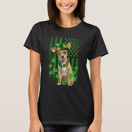 American Flag Chihuahua Dog Hat Irish St Patricks  T-Shirt (Vorderseite)