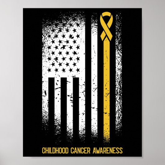 American Flag Chilhood Cancer Awareness Ribbon Wa Poster (Vorne)