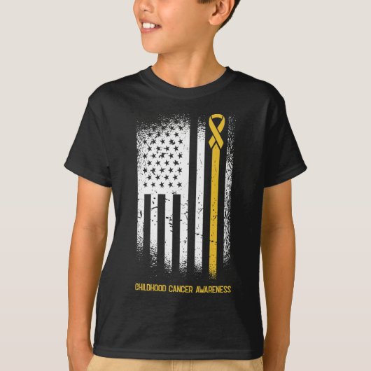American Flag Chilhood Cancer Awareness Ribbon Wa T-Shirt (Vorderseite)