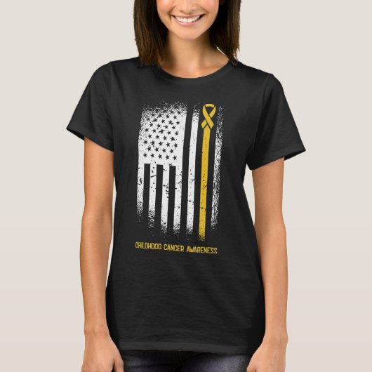 American Flag Chilhood Cancer Awareness Ribbon Wa T-Shirt (Vorderseite)