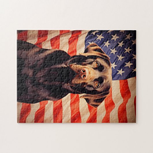 American Flag Chocolate Labrador Puzzle (Horizontal)