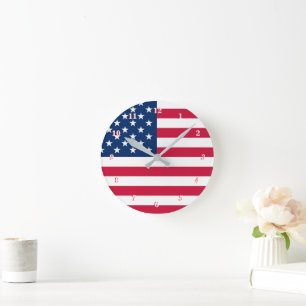American Flag Clock USA Patriotic Runde Wanduhr