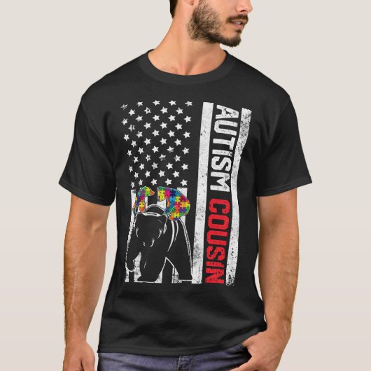 American Flag Cousin Bear Autiseness Awareness Sup T-Shirt (Vorderseite)