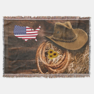American Flag Cowboy Hat lasso Decke