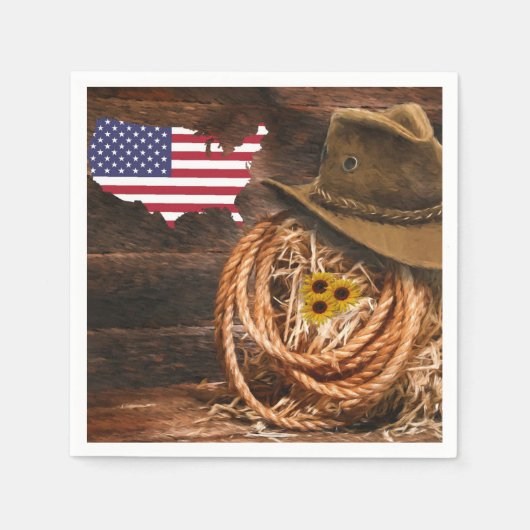 American Flag Cowboy Hat lasso Serviette (Vorderseite)