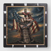 American Flag Cross Patriot Quadratische Wanduhr (Vorderseite)