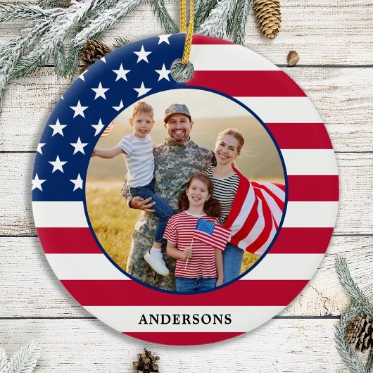 American Flag Custom Foto Patriotic Weihnachten Keramik Ornament