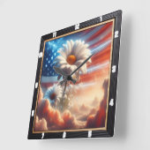 American Flag Daisies Patriotic Quadratische Wanduhr (Winkel)