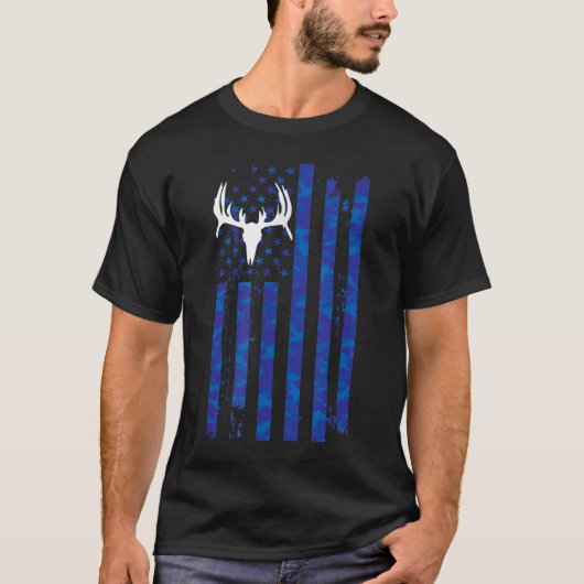 American Flag Deer Buck Camouflage Jäger T-Shirt (Vorderseite)