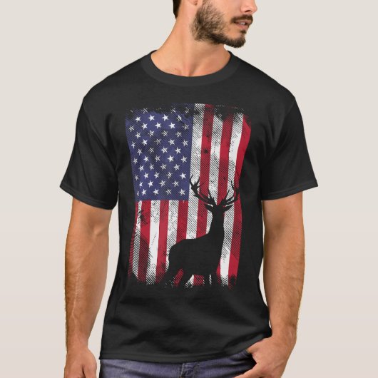 American Flag Deer Elk Junting Usa Patriotic Hunte T-Shirt (Vorderseite)