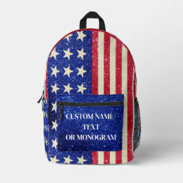 American Flag Design Personalisiert Name Glitzer Bedruckter Rucksack