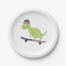 American Flag Dinosaurier Skateboarding Pappteller