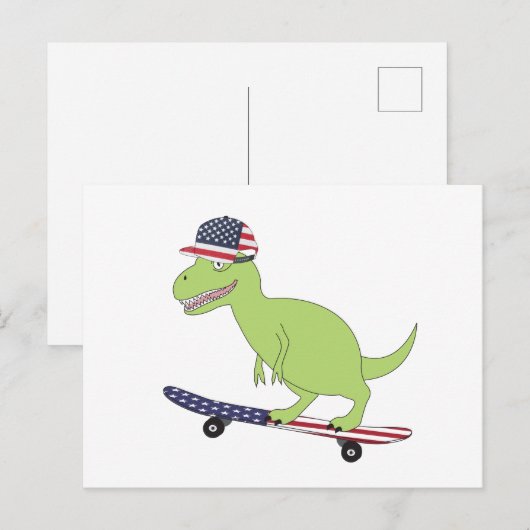 American Flag Dinosaurier Skateboarding Postkarte (Vorne/Hinten)