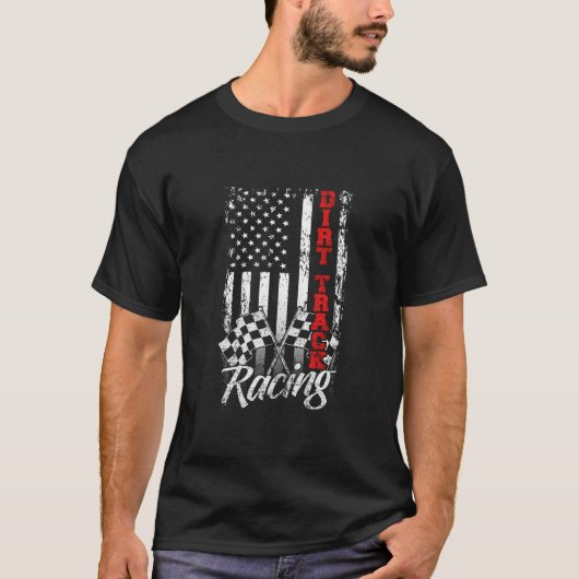 American Flag Dirt Track Racing Car Bike Driver Ra T-Shirt (Vorderseite)