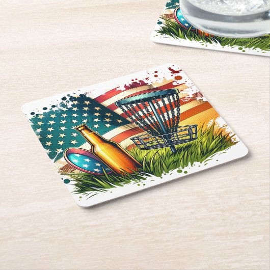 American Flag Disc Golf and Biere Rechteckiger Pappuntersetzer (angewinkelt)