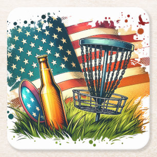 American Flag Disc Golf and Biere Rechteckiger Pappuntersetzer