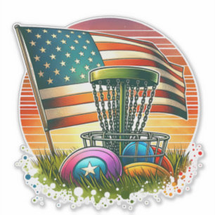 American Flag Disk Golf Vintag Sun Aufkleber