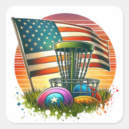American Flag Disk Golf Vintag Sun Quadratischer Aufkleber