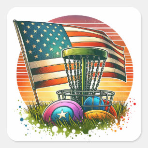 American Flag Disk Golf Vintag Sun Quadratischer Aufkleber