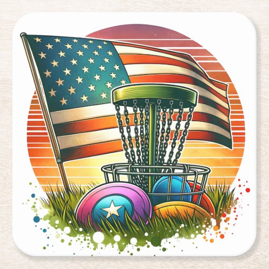 American Flag Disk Golf Vintag Sun Rechteckiger Pappuntersetzer (Vorderseite)
