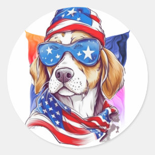 American Flag Dog 4. Juli Runder Aufkleber