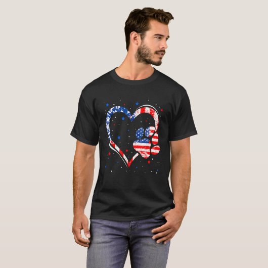 American Flag Dog Cat Paw 4th Of July Independenc T-Shirt (Vorne ganz)