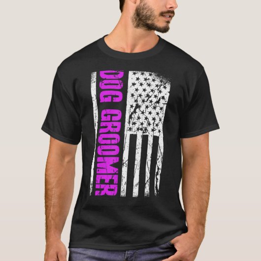 American Flag Dog Groomer T-Shirt (Vorderseite)