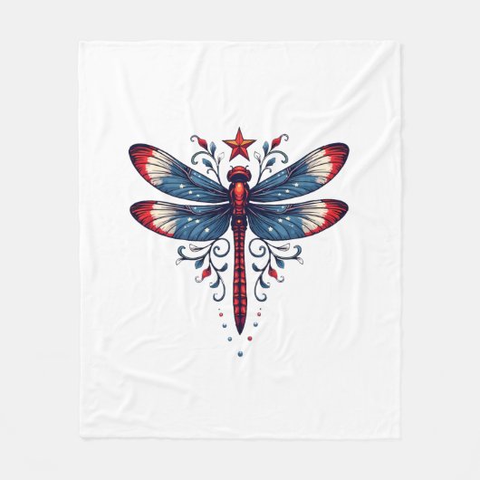 American Flag Dragonfly Patriotic 4. Juli Red Fleecedecke (Vorderseite)
