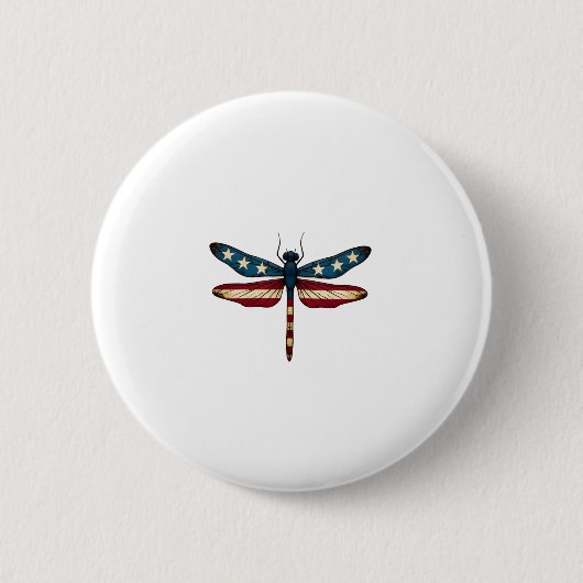 American Flag Dragonfly Patriotic 4th of July Red  Button (Vorderseite)