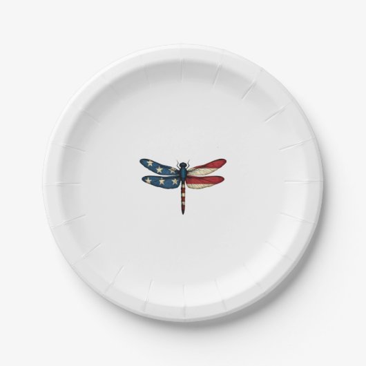 American Flag Dragonfly Patriotic 4th of July Red Pappteller (Vorderseite)