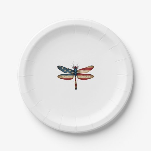 American Flag Dragonfly Patriotic 4th of July Red  Pappteller (Vorderseite)