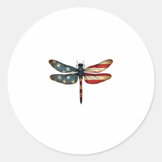 American Flag Dragonfly Patriotic 4th of July Red Runder Aufkleber (Vorderseite)