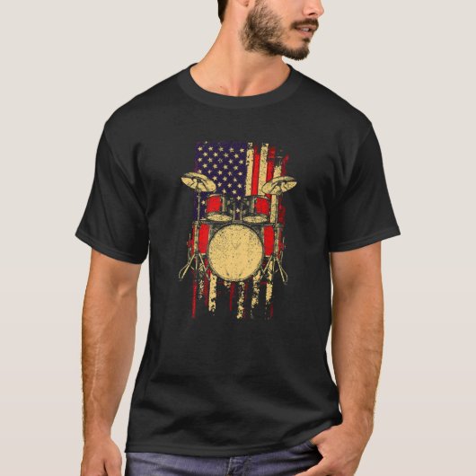 American Flag Drum Set Player Percussionist Drumm T-Shirt (Vorderseite)