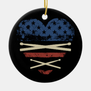 American Flag Drumsticks USA Drummer Vintag Keramik Ornament