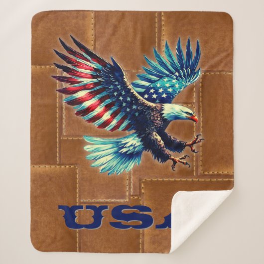 American Flag Eagle Rustic Sherpa Blanket Sherpadecke (Vorderseite)