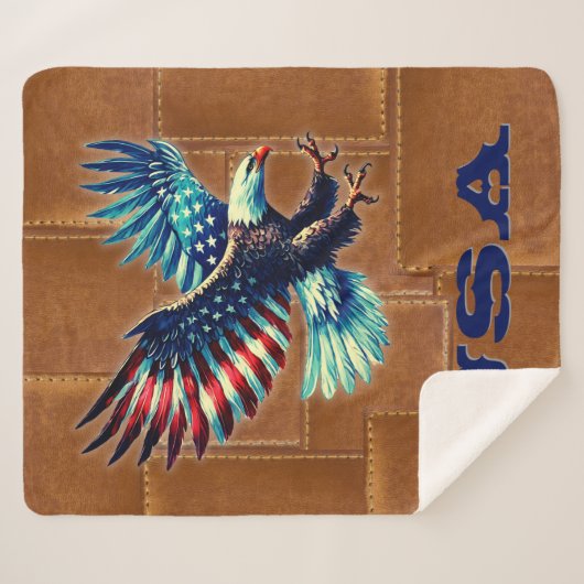 American Flag Eagle Rustic Sherpa Blanket Sherpadecke (Vorderseite (Horizontal))