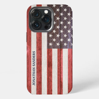 American Flag Engraved on Bamboo Wood iPhone 13 Pro Hülle