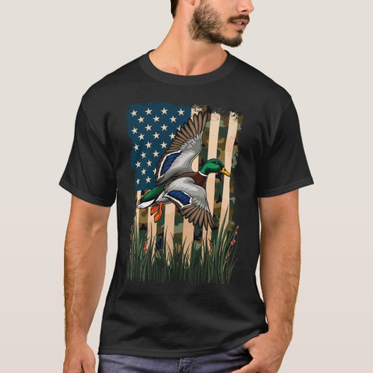 American Flag Ente Jagd Wasservögel Jäger T-Shirt (Vorderseite)