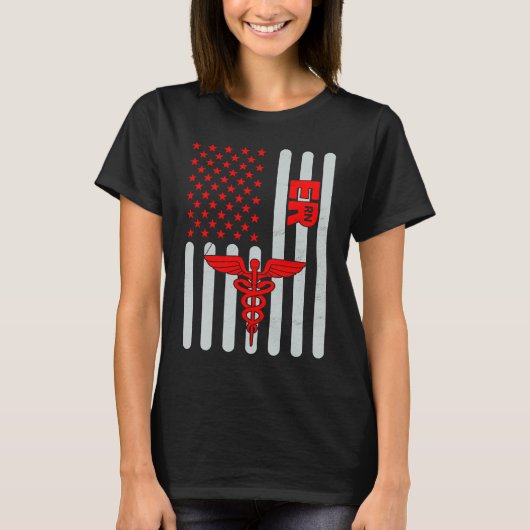 American Flag ER Nurse Emergency Nursing Assistant T-Shirt (Vorderseite)