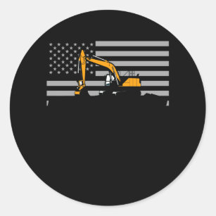 American Flag Excavator US Flag Construction Runder Aufkleber