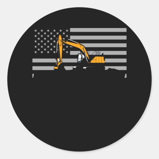 American Flag Excavator US Flag Construction Runder Aufkleber (Vorderseite)