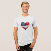 American Flag Fabric Heart Rustic Style Patriotism Tri-Blend Shirt (Vorderseite voll)