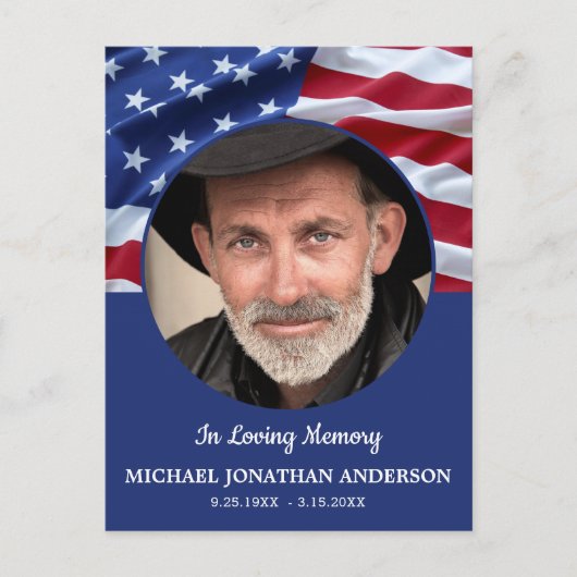American Flag Feier Life Foto Beerdigung Einladungspostkarte (Vorderseite)