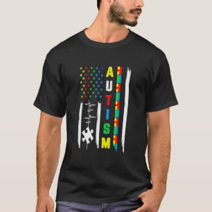 American Flag Fight Ribbon Puzzle Autism Awareness T-Shirt