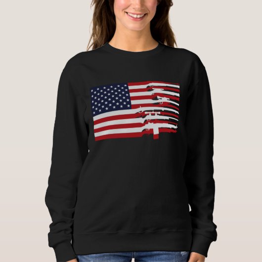 American Flag Firearms Weapons USA 4th of July Sweatshirt (Vorderseite)